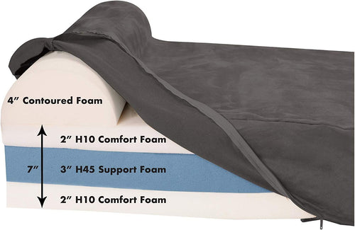 Barker Beds XL Orthopedic Dog Bed - 7" Pillow Top with Headrest - 75-120 Lbs - Memory Foam for Joint Pain & Arthritis - Vet Recommended, Washable Cover - Made in USA - 52"X36"X7" - Charcoal
